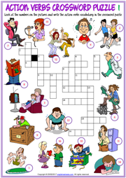 crossword actions englishwsheets exercises children grammar